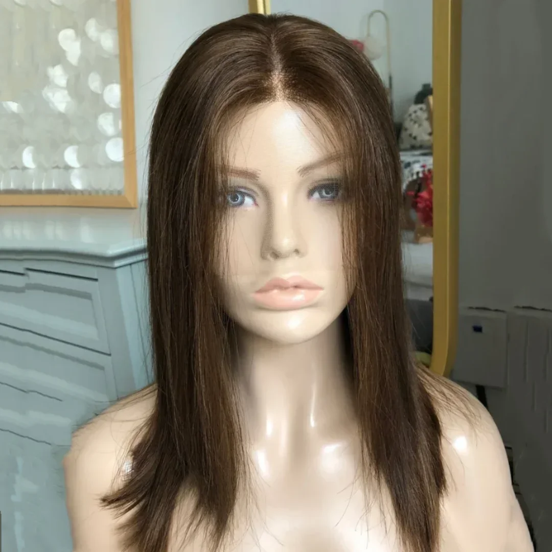 20inch Long 180Density Straight Natural Highlight Brown 5x5 Silk Base Jewish Human Hair With BabyHair HD Lace European Hair
