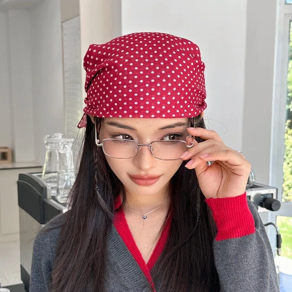 

Retro Polka Dot Hair Scarf Square Thin Cozy Headscarf Waist Butt Curtain Imitation Silk Hair Band