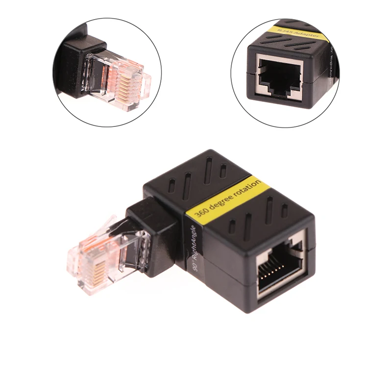 360° Rotatable Network Plug RJ45 Gigabit Adapter 90 Degrees Right Angle Elbow Universal Male To Female Converter
