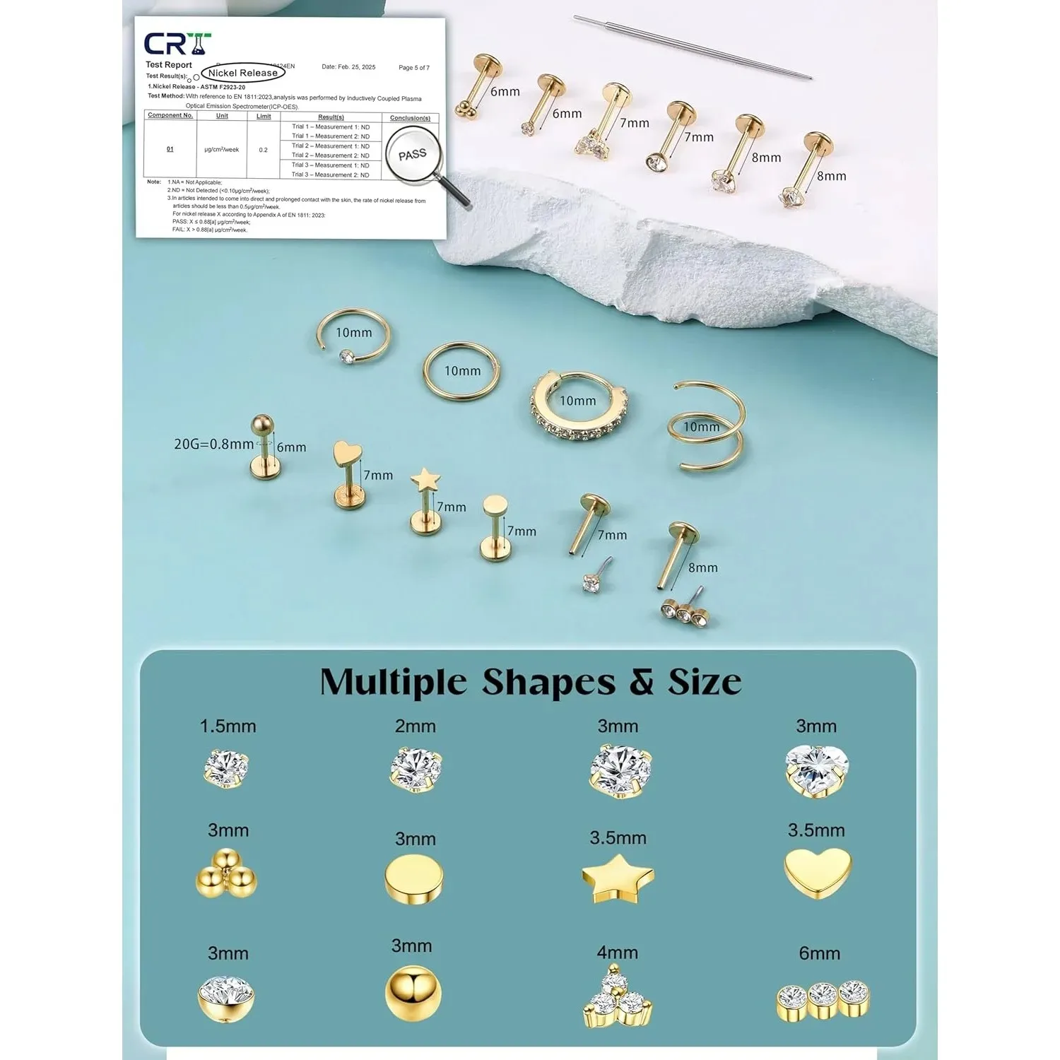 Drperfect 14K Gold-plated Nose Rings Studs Hoops for Women Men Surgical Steel Earrings CZ Lip Cartilage Nostril Piercing Jewelry view 4