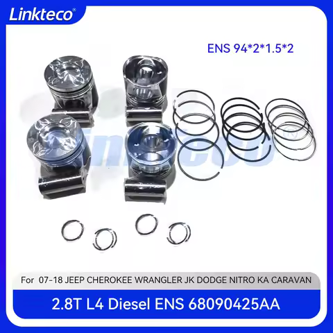 Engine Piston &amp; Ring Set Fit 2.8 T L L4 Diesel ENS For 07-18 JEEP WRANGLER CHEROKEE CHRYSLER VOYAGER DODGE GRAND CARAVAN 2.8T