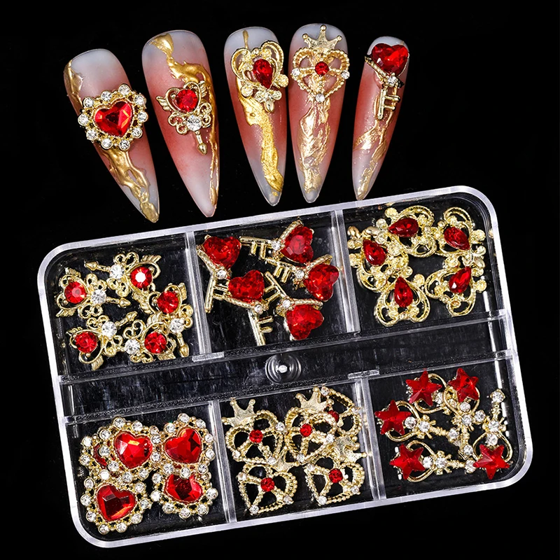 30 pièces 3D amour coeur ongles breloques bijoux rouge rose ongles strass cristal verre baguette magique Nail Art décorations accessoires