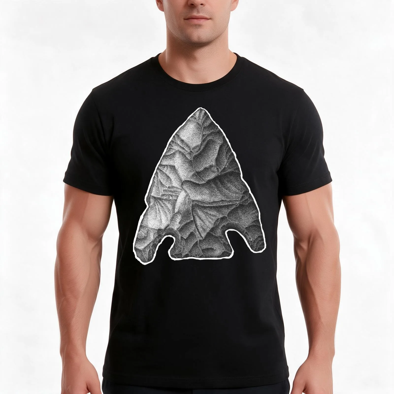 Projectile Point T-Shirt, Summer Casual Cotton Tee, Oversized Streetwear Tops, Vintage Graphic Print, Loose Fit Short Sleeve