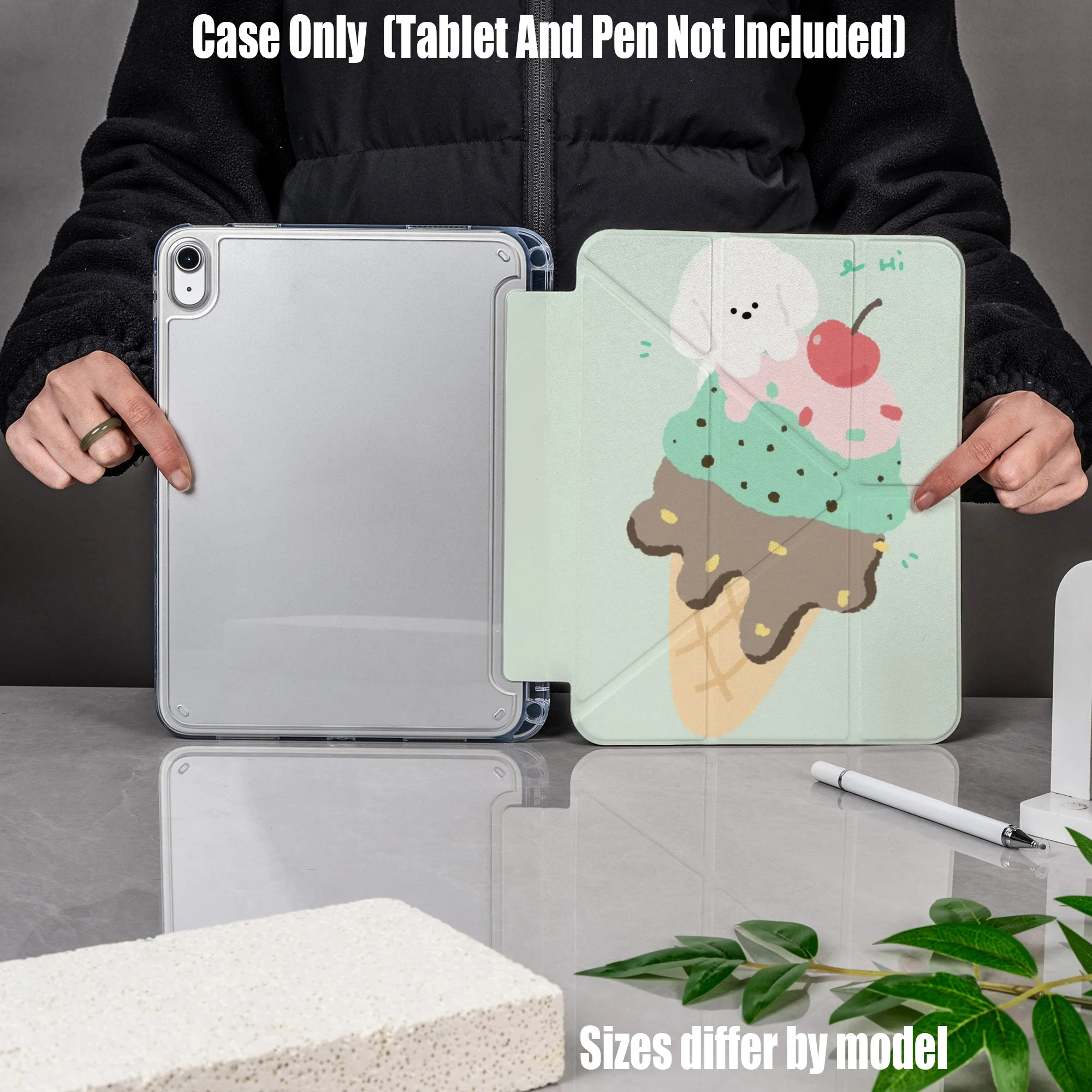 

Minimalist Y-Fold Acrylic Gray Delicate Heart Art Print iPad Case For Apple iPad Pro 12.9 Air 3 Mini 5 9th Gen Cover