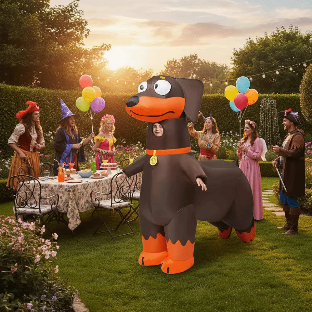 

Cartoon Inflatable Sausage Dog Costume Funny Waterproof Cosplay Sausage Dog Costume Full Body Jumpsuit Lightweight