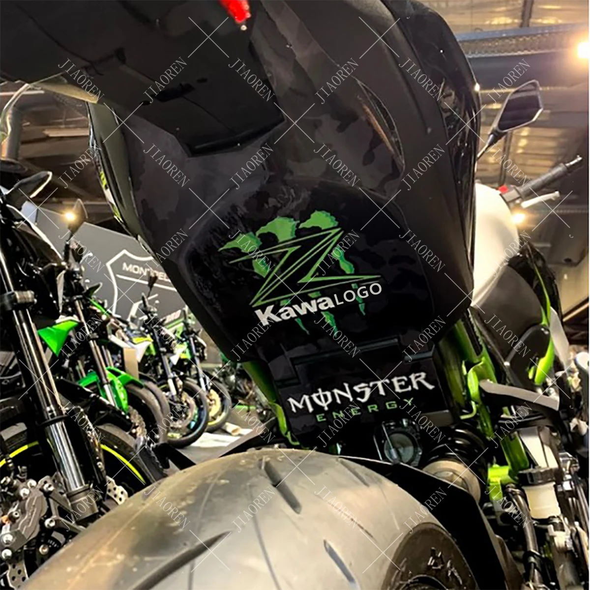 For Kawasaki Sticker Monster Energy Logo Fender Neck Plate Decal Z900 Z1000 Z750 Z800 Z400 Z125