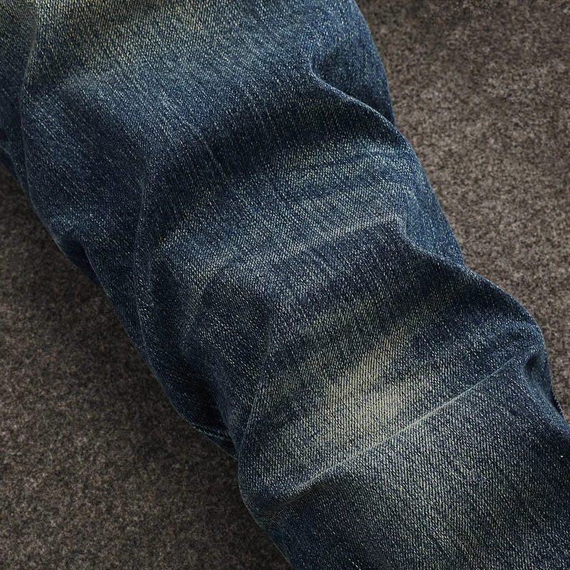 Fashion Designer Men Jeans High Quality Retro Washed Blue Stretch Slim Fit Ripped Jeans Men Y2K Vintage Denim Pants Hombre