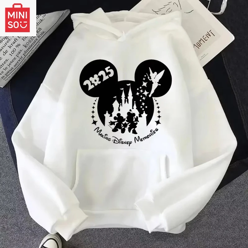 

2025 Толстовка с принтом Disney «Микки и Минни» для семейного отдыха, осенний пуловер «Мой первый Дисней», пуловер для путешествий, топы, женская повседневная толстовка