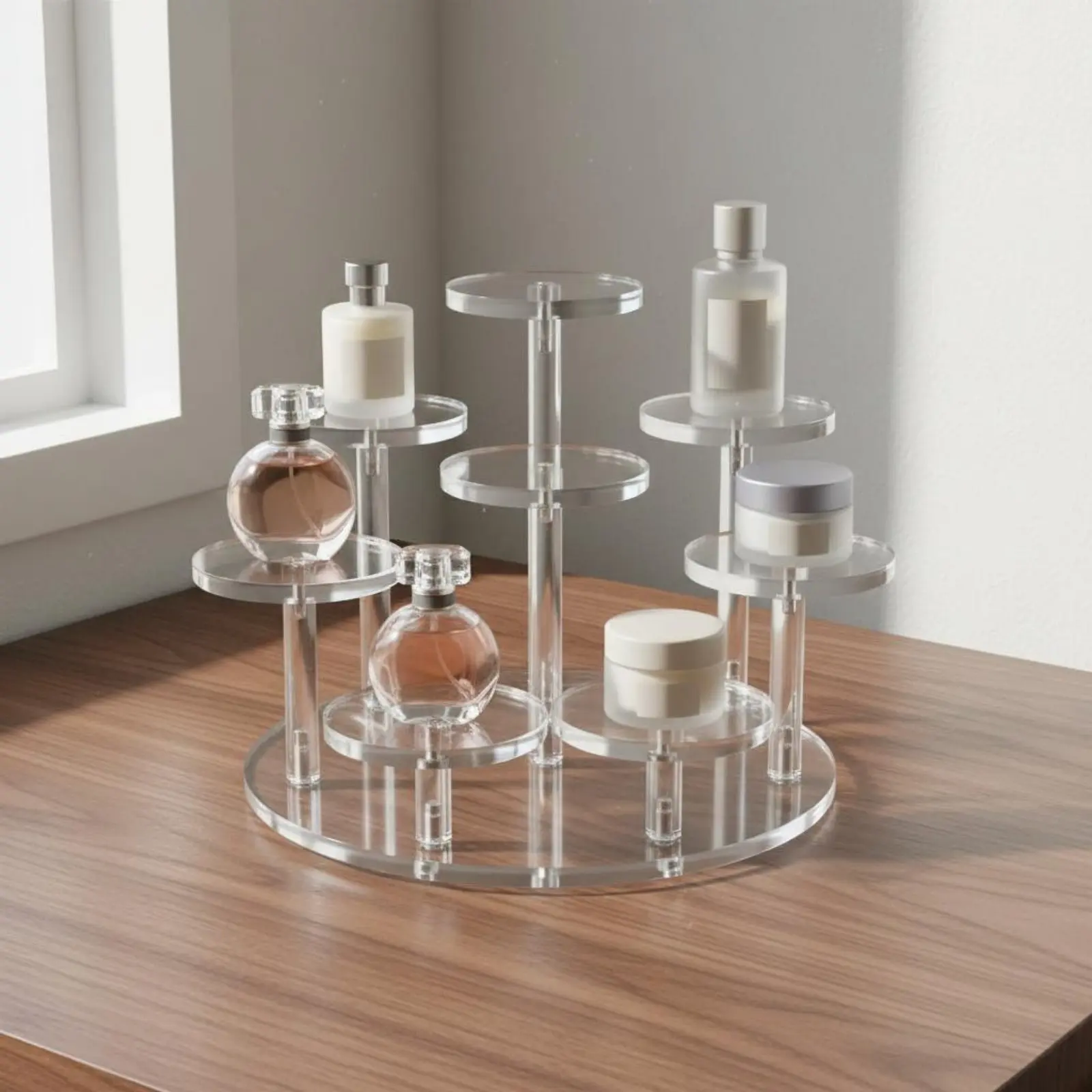 Multi-Tier Display Stand Long-Lasting Acrylic Display Riser Clear Tiered Stand Reusable Perfume Organizer Shelf for Countertop view 2