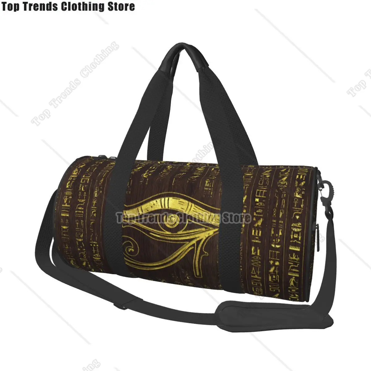 

Золотой египетский глаз Гора и иероглифы, дорожные сумки, мужская сумка для фитнеса, цилиндрическая сумка на плечо, женская сумка-тоут, сумка для багажа