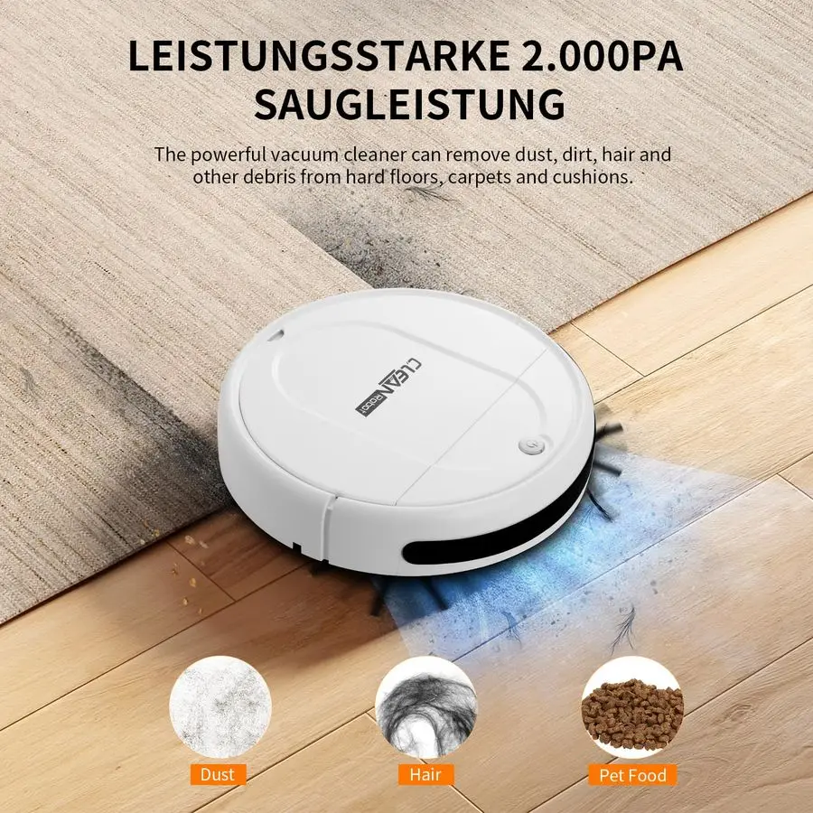 Kombinasi Vacuum dan Mop, Robot Vacuum Cleaner, Robot Vacuum 3in1, Kebisingan Rendah, Desain Ramping, Anti Kusut, Penghindaran Rintangan Canggih, P