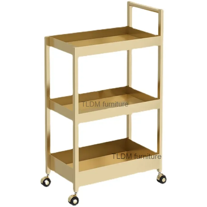 Luxury Golden Salon Trolleys with Wheels Home Salon Furniture Beauty Salon Tool Trolley Minimalist Iron Art Storage Rack A