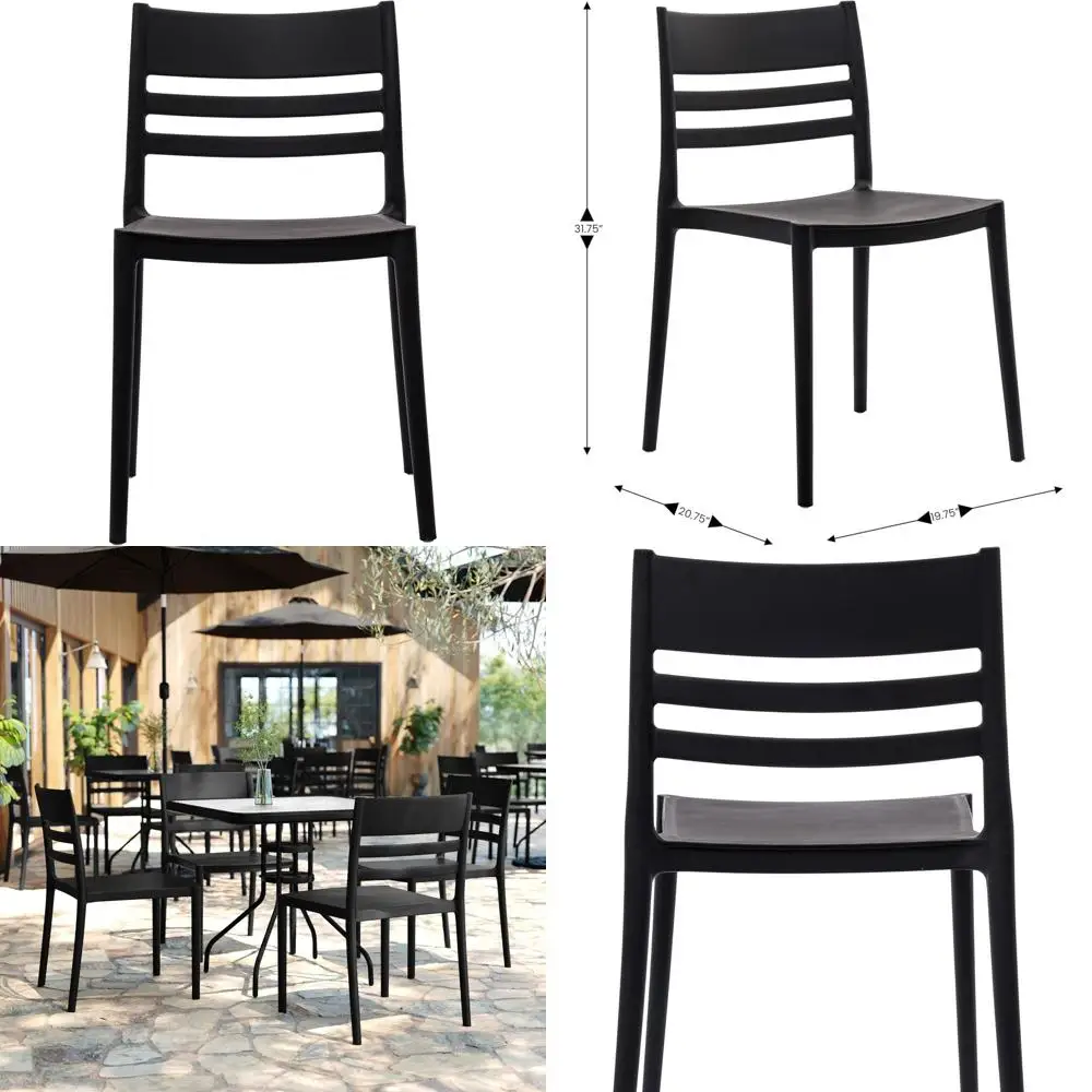 

Stackable All-Weather Patio Chair with Slatted Back, UV-Protected, Black, Suitable for Indoor & Outdoor Use
