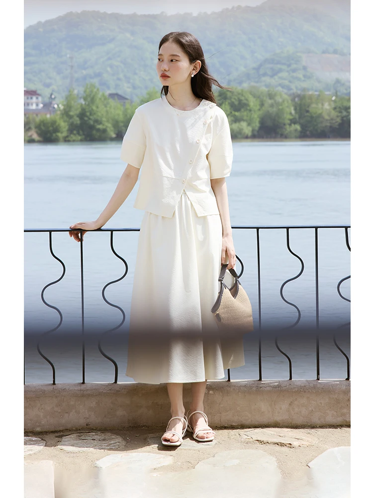 ZIQIAO Fashion Commuter Shirt Skirt Suit For Women 2024 Summer New Design Short-sleeved Two-pieces Suit 24ZQ92388 24ZQ92389