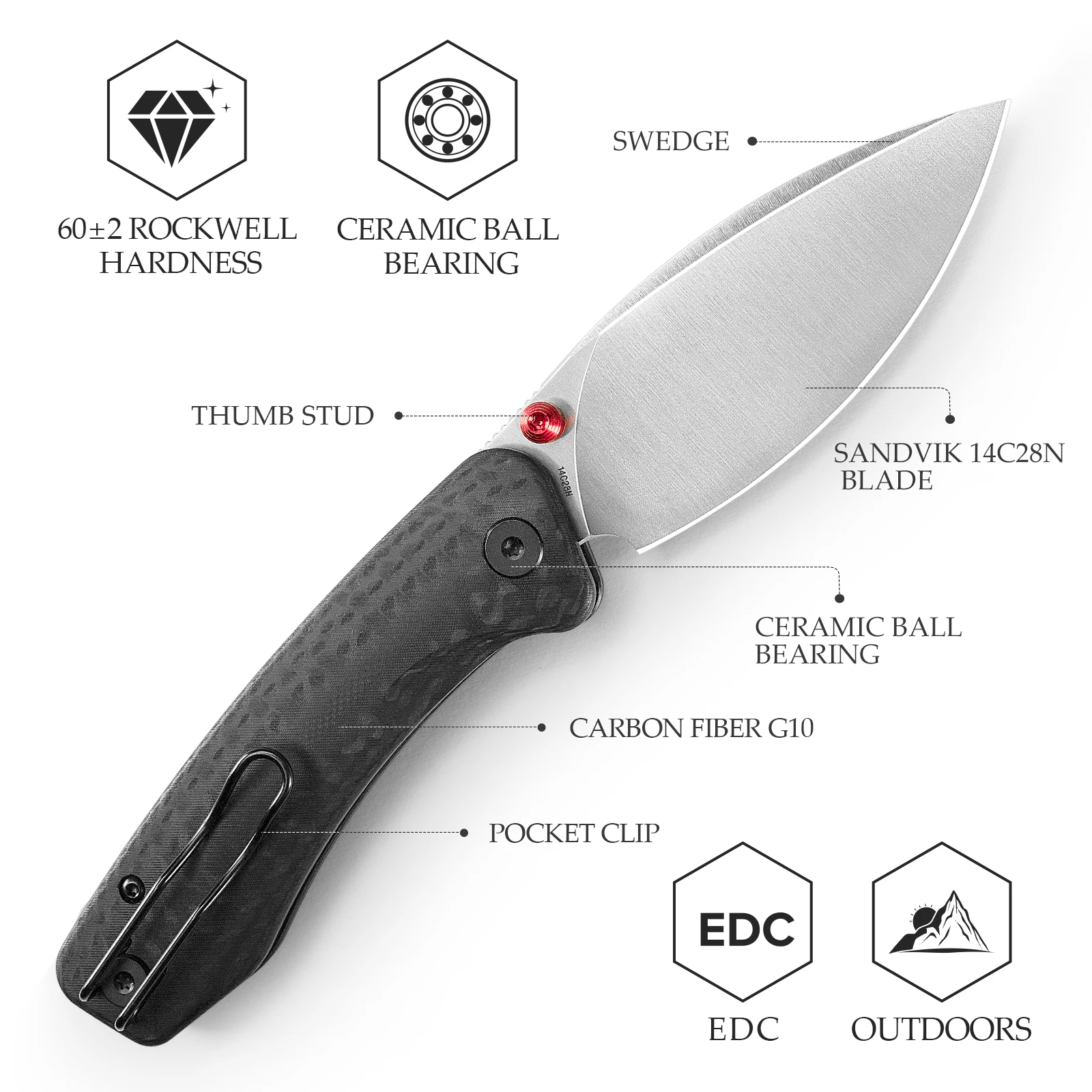 TRIVISA Folding Knife  Koala-CG Plus for Men 14C28N Blade G10 Handle High Hardness Outdoor Survival Camping Fishing Cutting Tool