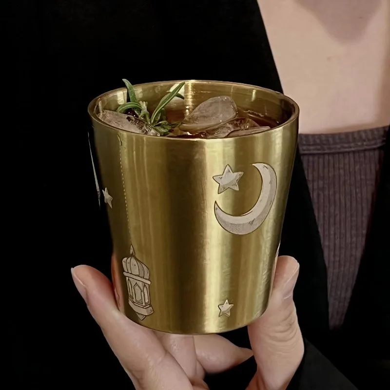 Star and Moon Pattern Stainless Steel Cocktail Stir Beverage Stir Cup Arabic Coffee Cup Middle Eastern Style
