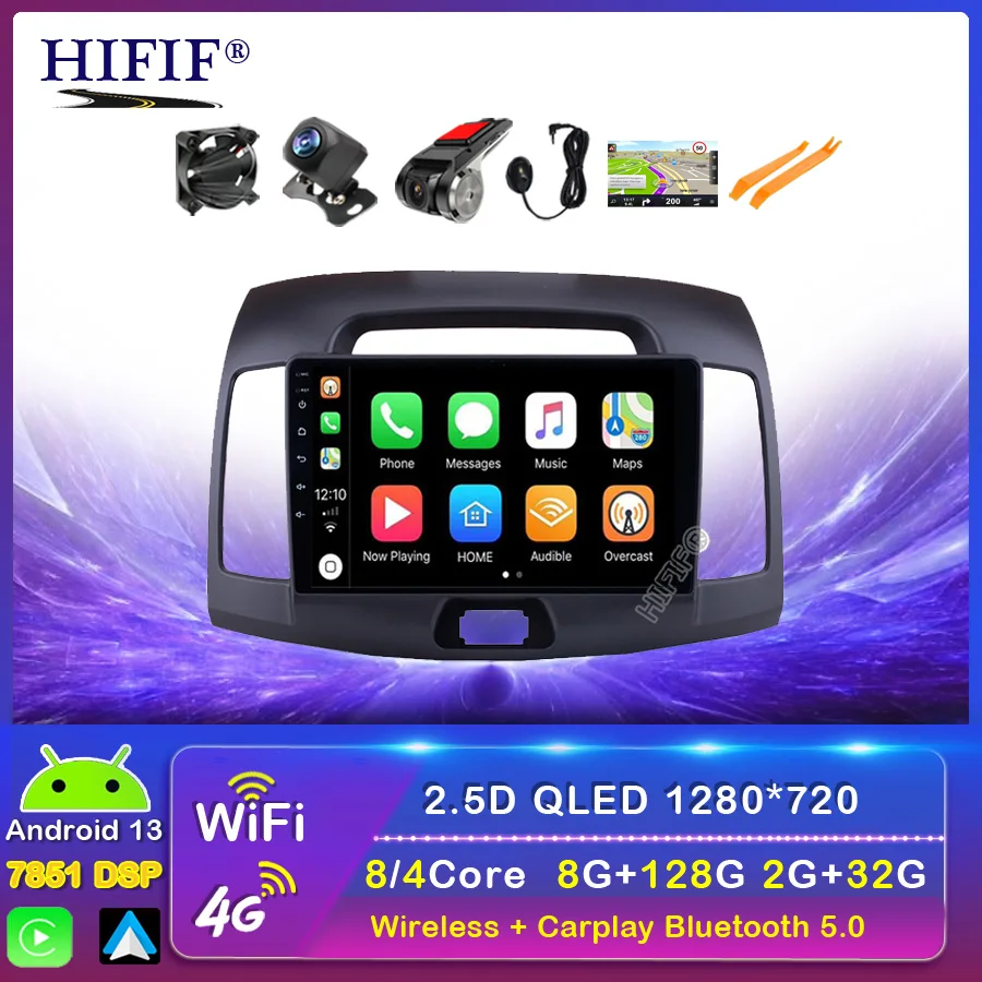 

4G+64G Android 13 4G Car Radio Multimedia Video Player Navigation GPS WiFi 2 din For Hyundai Elantra HD 2006-2010 Carplay NOdvd