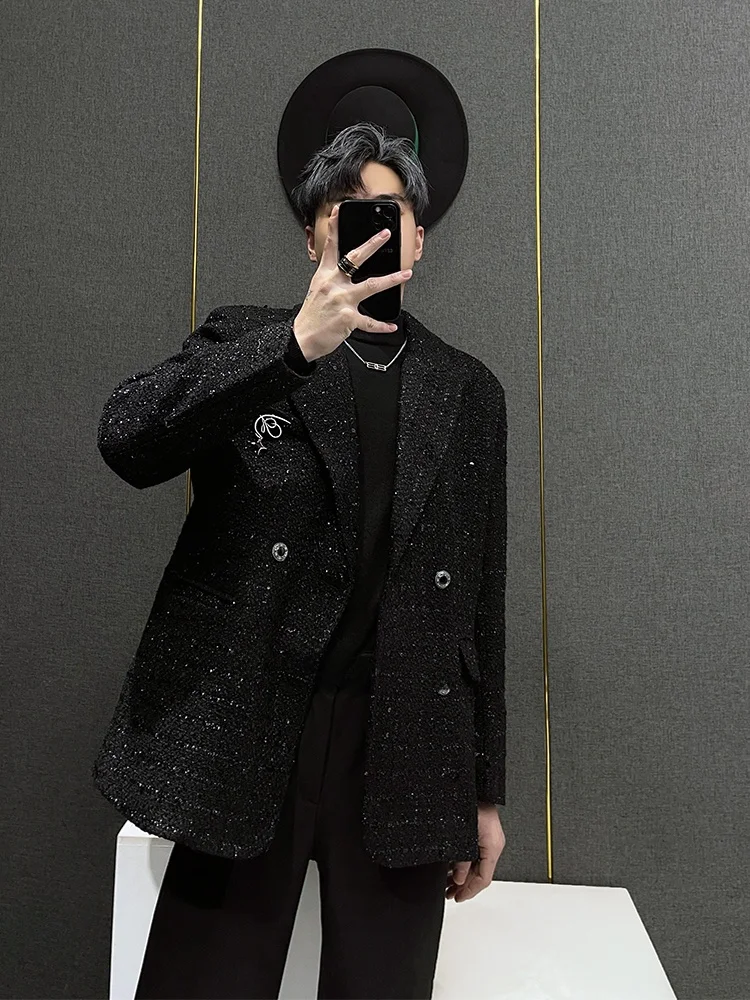 

Casual Loose Men's Bla Suit Jaet Fraance Sle Spring Autumn High Sensation Trendy Korean Version Single-Breasted Coat