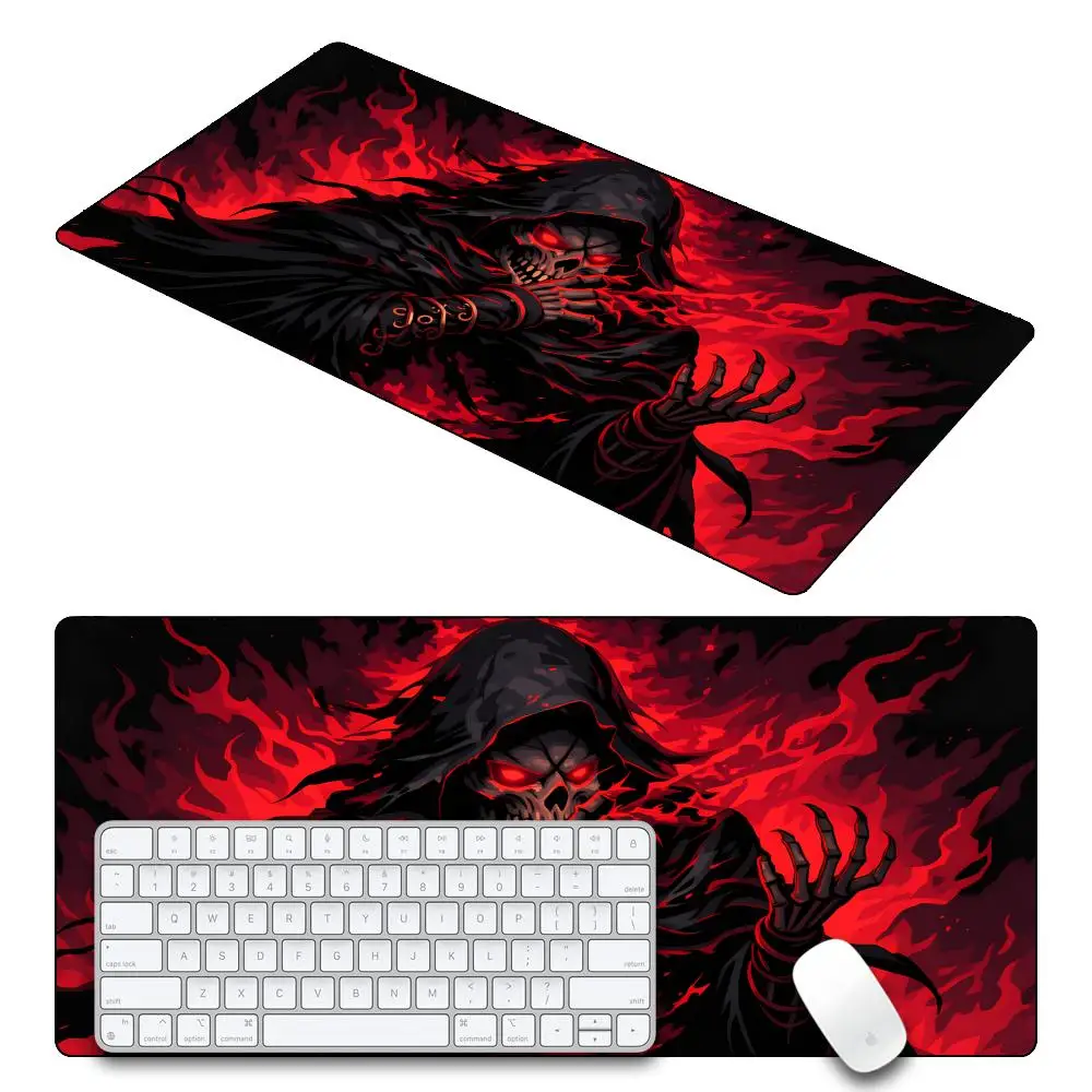 HYBXAXC Gothic Blue Flame Reaper Mouse Pad, Gaming Desk Mat, Extended Keyboard Pad with Cool Dark Art, for Anime Horror Fans
