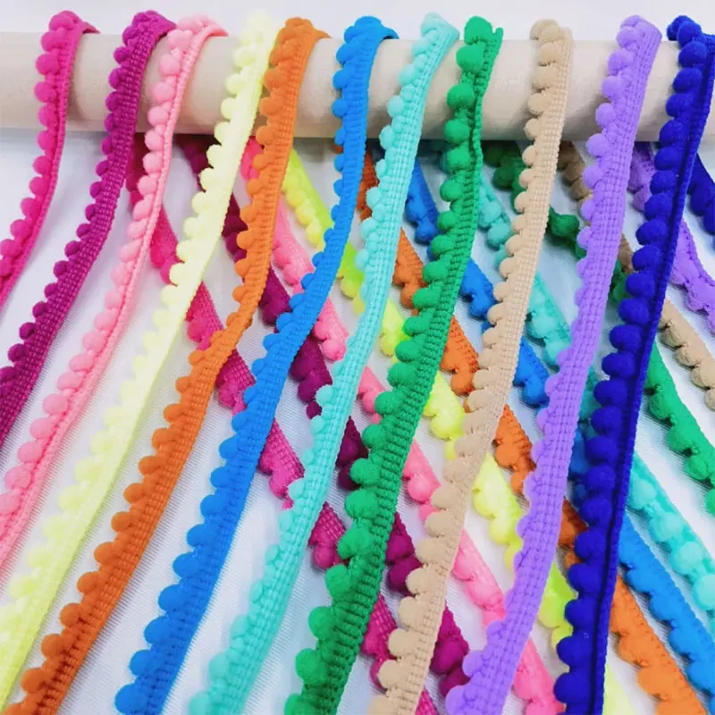 5/10Meters Mini Pom Pom Trim Ball Fringe Ribbon Lace Trim DIY Sewing Fringe Pompoms Lace for Pillow Curtains Home Decor 35Colors