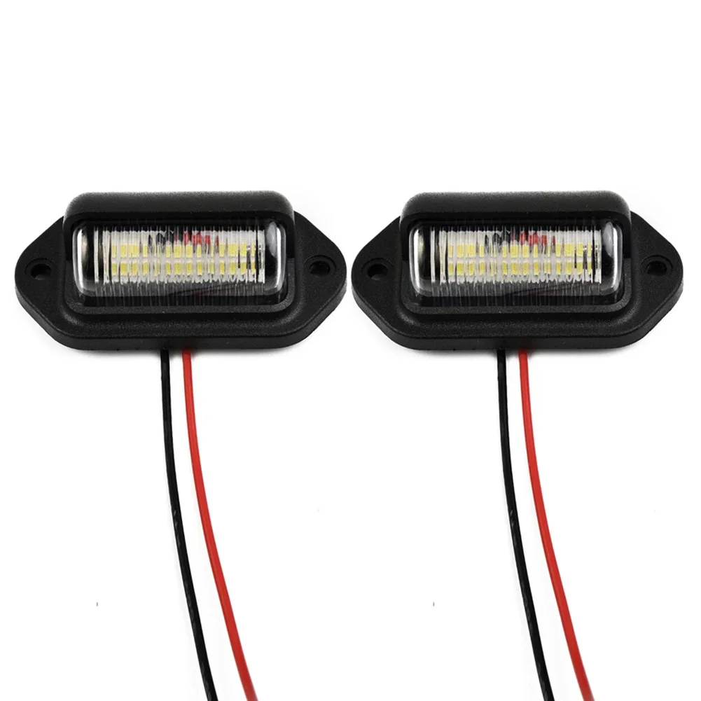 2pcs Car License Plate Light Waterproof 6-LED 12V Car Accessories Car LED Light White Line Anode Black Line Cathode Carlight