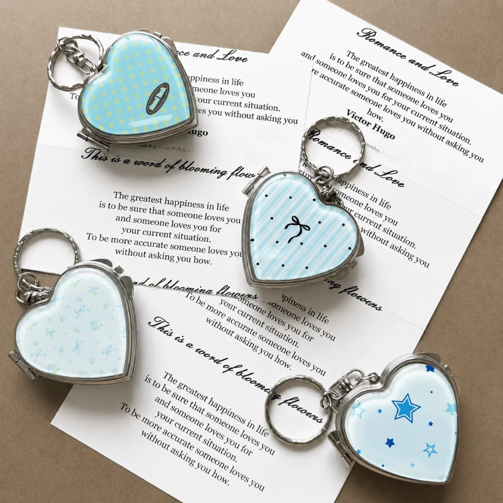 Acrylic Panel Keychain Heart Shaped Alloy Hardware Keychain Pendant Split Key Ring Pastel Patterns Key Ring Best Friend Gift