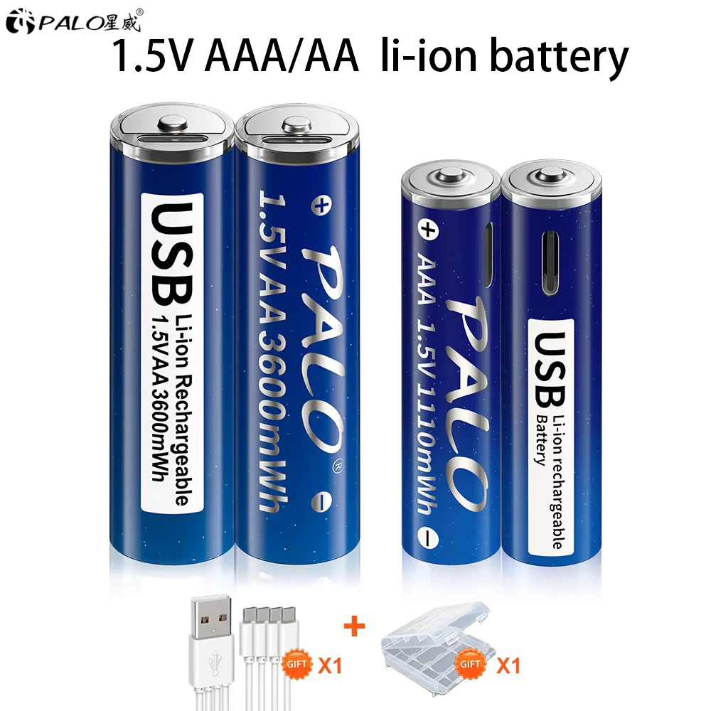 Литий-ионные аккумуляторы USB AA и AAA 1.5В, 3600мВтч, перезаряжаемые, для пультов ДУ и мышей