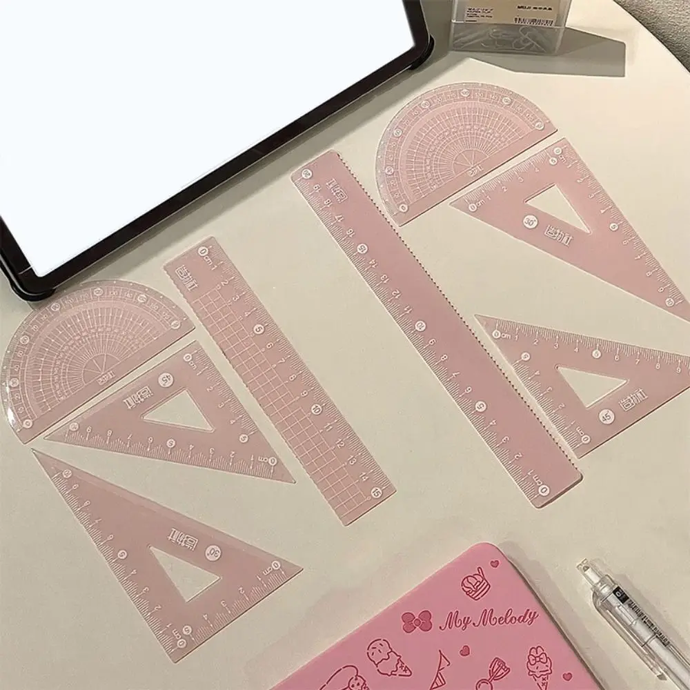 4PCS/Set 15/20CM Jelly Ruler Set Thickened Measuring Stationery Set Square Transparent Measuring Ruler Student Gift