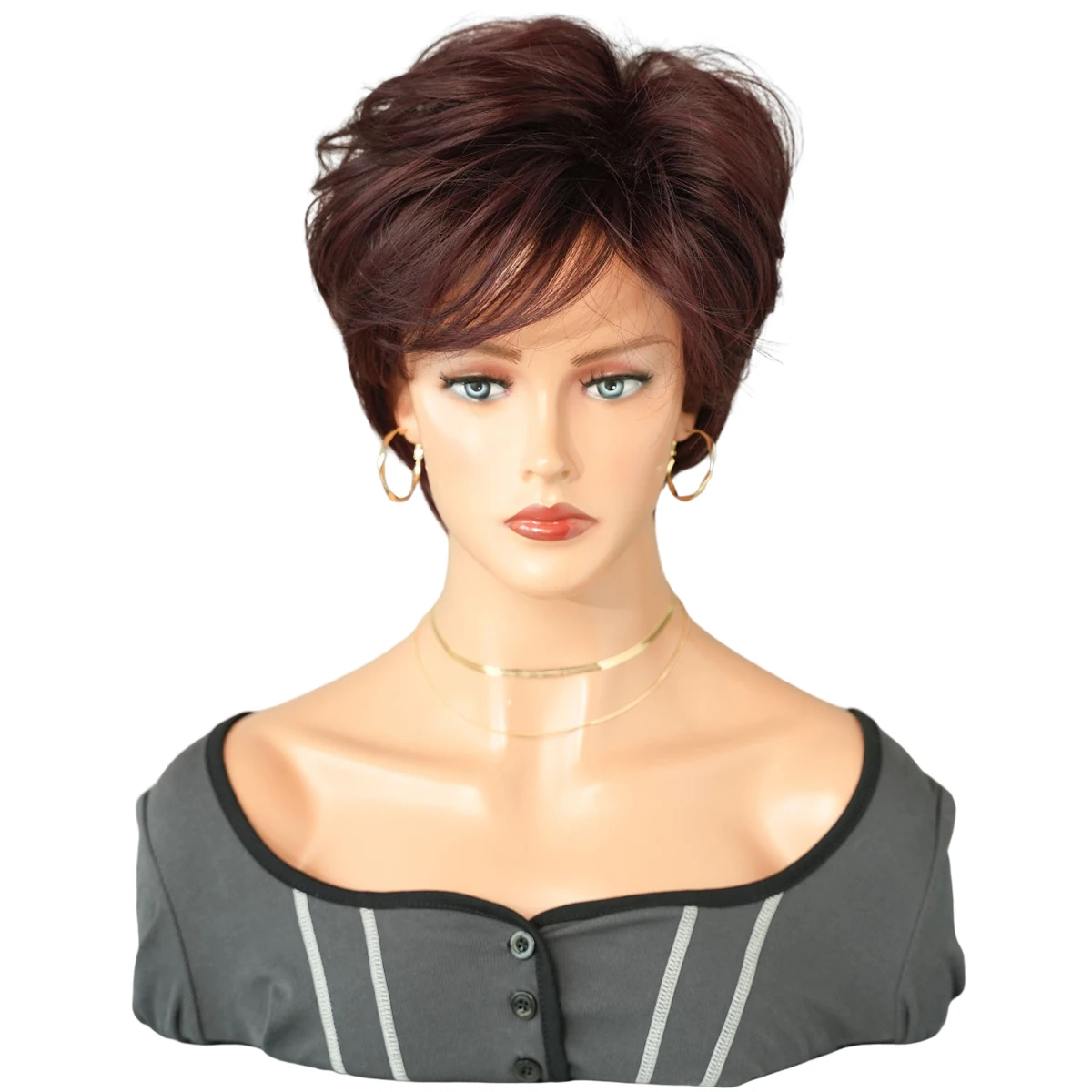 NAMM Synthetic Wine Red Bob Wig for Women Daily Party New Trend Natural Lavender Wigs with Bangs Ombre Bob Heat Resistant Fiber