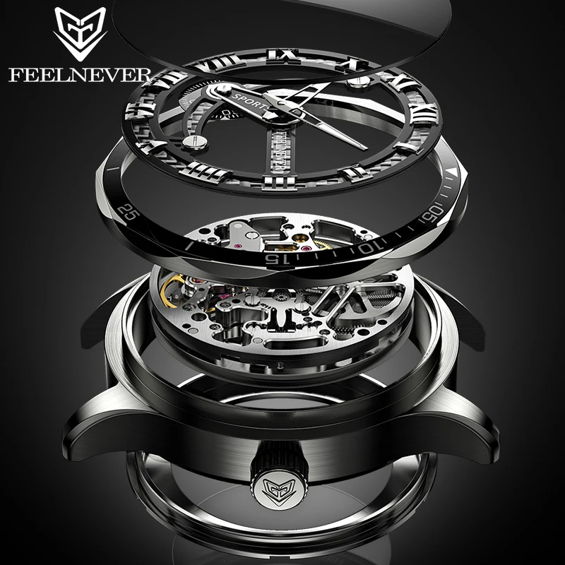 FEELNEVER New Mechanical Watches for Men Creative Skeleton Diver Automatic Men Watch Outdoor Sport Waterproof Sapphire Watch Men view 2