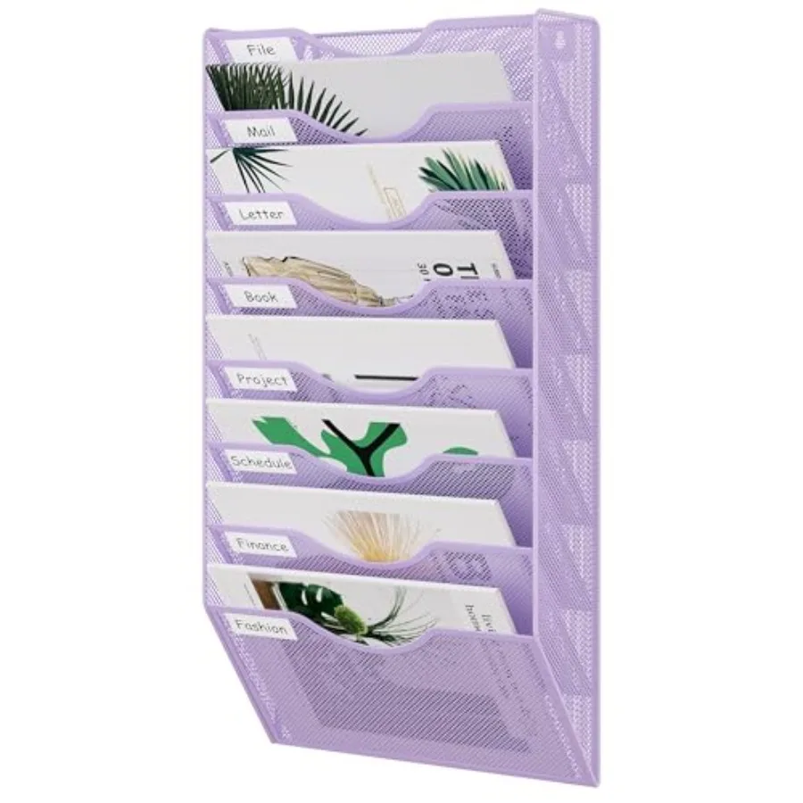 

8 Pocket Mesh Wall File Organizer Hanging Paper Folder Holder with Classify Label Vertical Wall Mount Mail Organizer for Office
