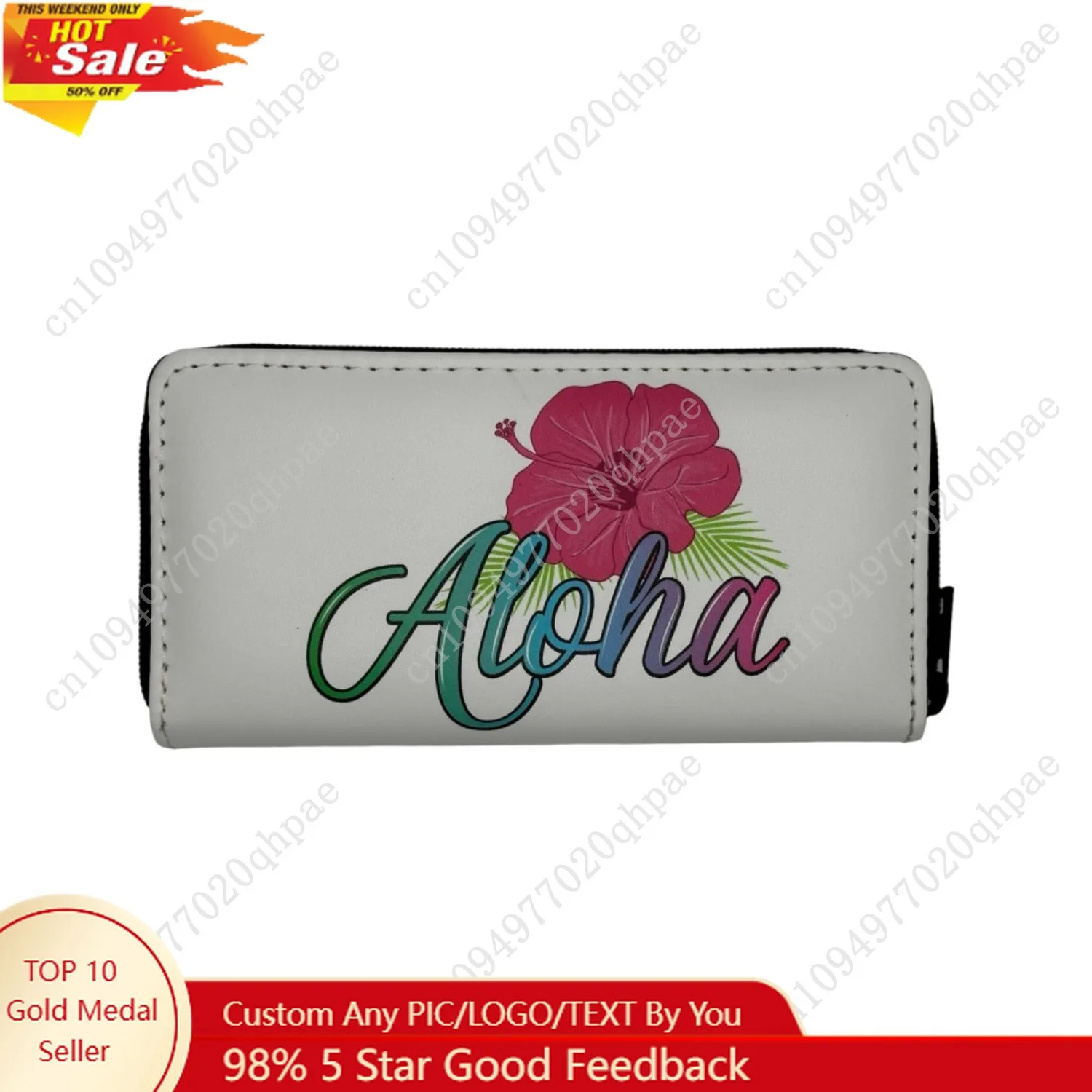 

ALOHA Wallet Purse Long Leather Waterproof Cash Card Holder Cute Hawaiian Hibiscus Print Clutch Purse Holder Zipper Closure Mini