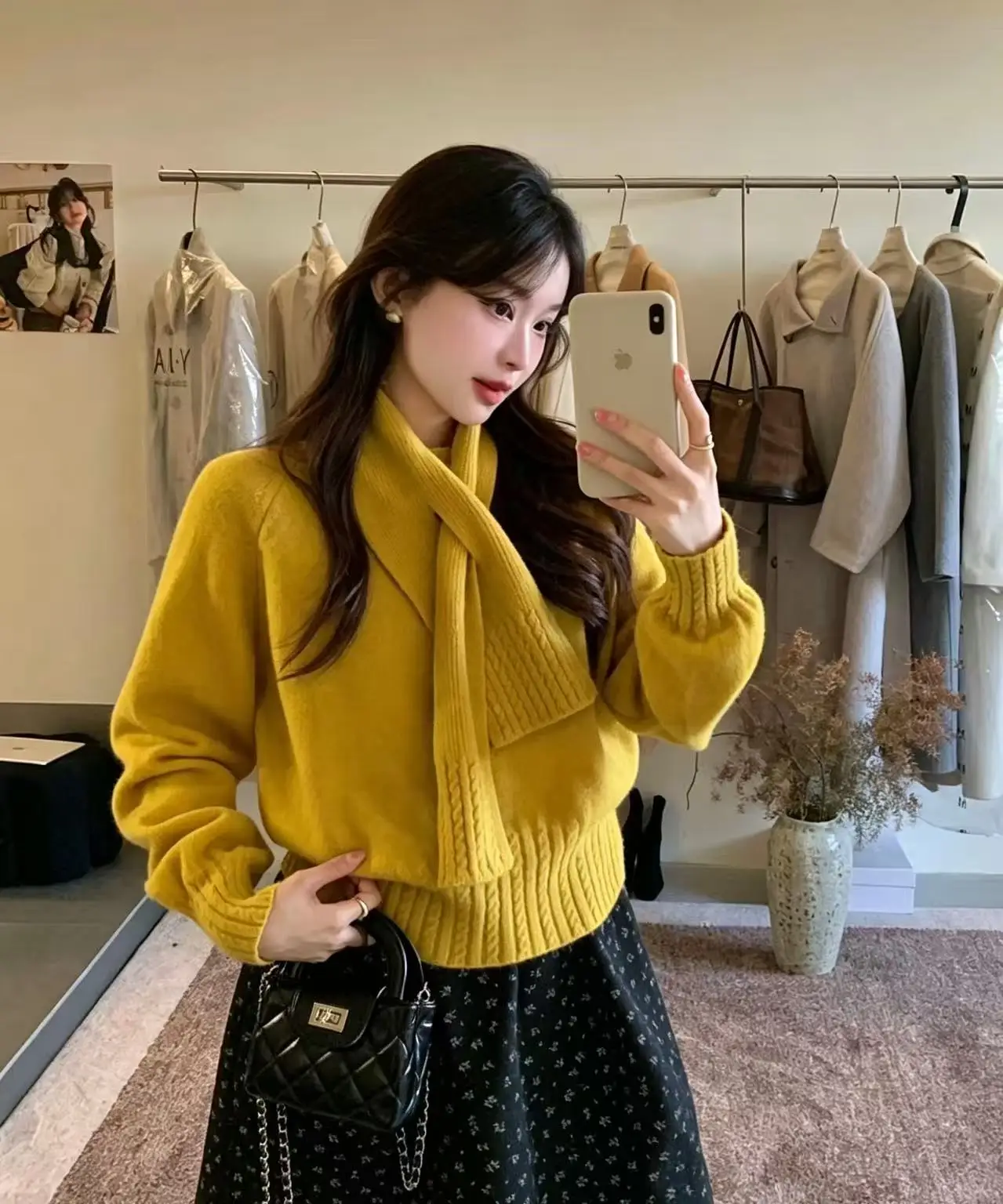 Korean Solid Color Warm Women's Sweater with Scarf Autumn Winter Soft Comfort Pullover Female Lazy Style Round Neck Knitwear
