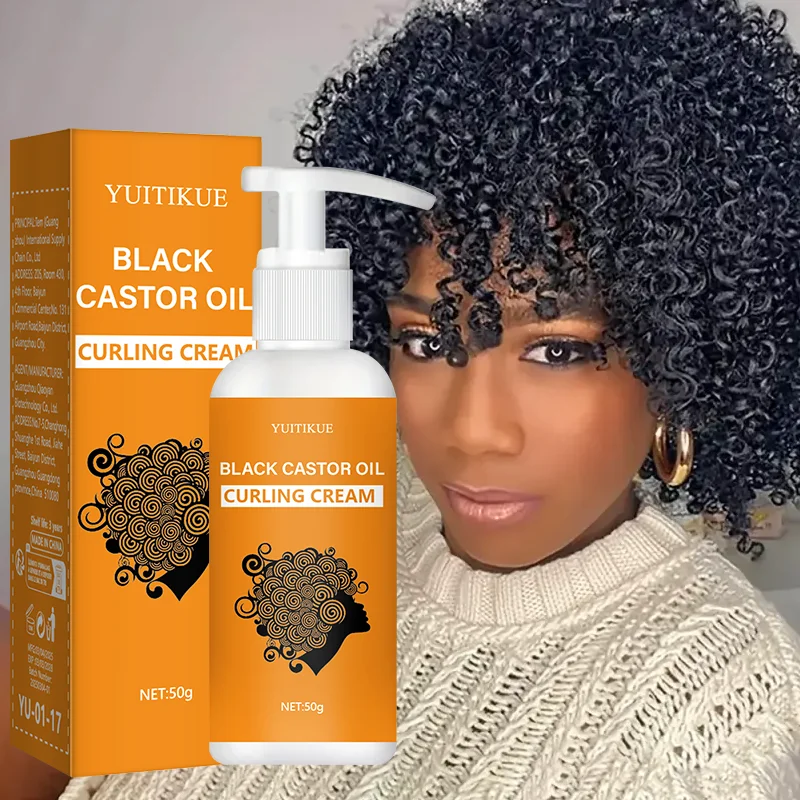 YUITIKUE Black Castor Oil Curling Cream | Defines Curls, Reduces Frizz, Nourishes & Moisturizes For Curly Hair 50g