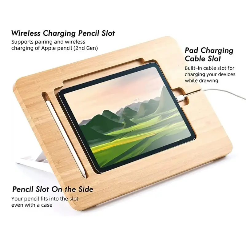 AT29-Multi-Angle Foldable Bamboo Stand For 11Inch 12.9Inch Design For Drawing For Desk Stationery Adjustment