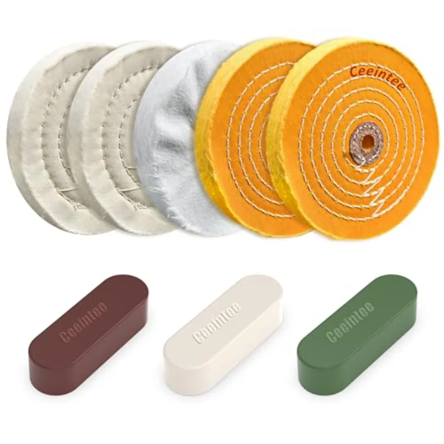 

8 Pack 6 Inch Polishing Wheel for Bench Grinder, Include 1/2" Arbor Hole 2 Yellow Cotton 42Ply,2 White Cotton Polish Wheels(50P