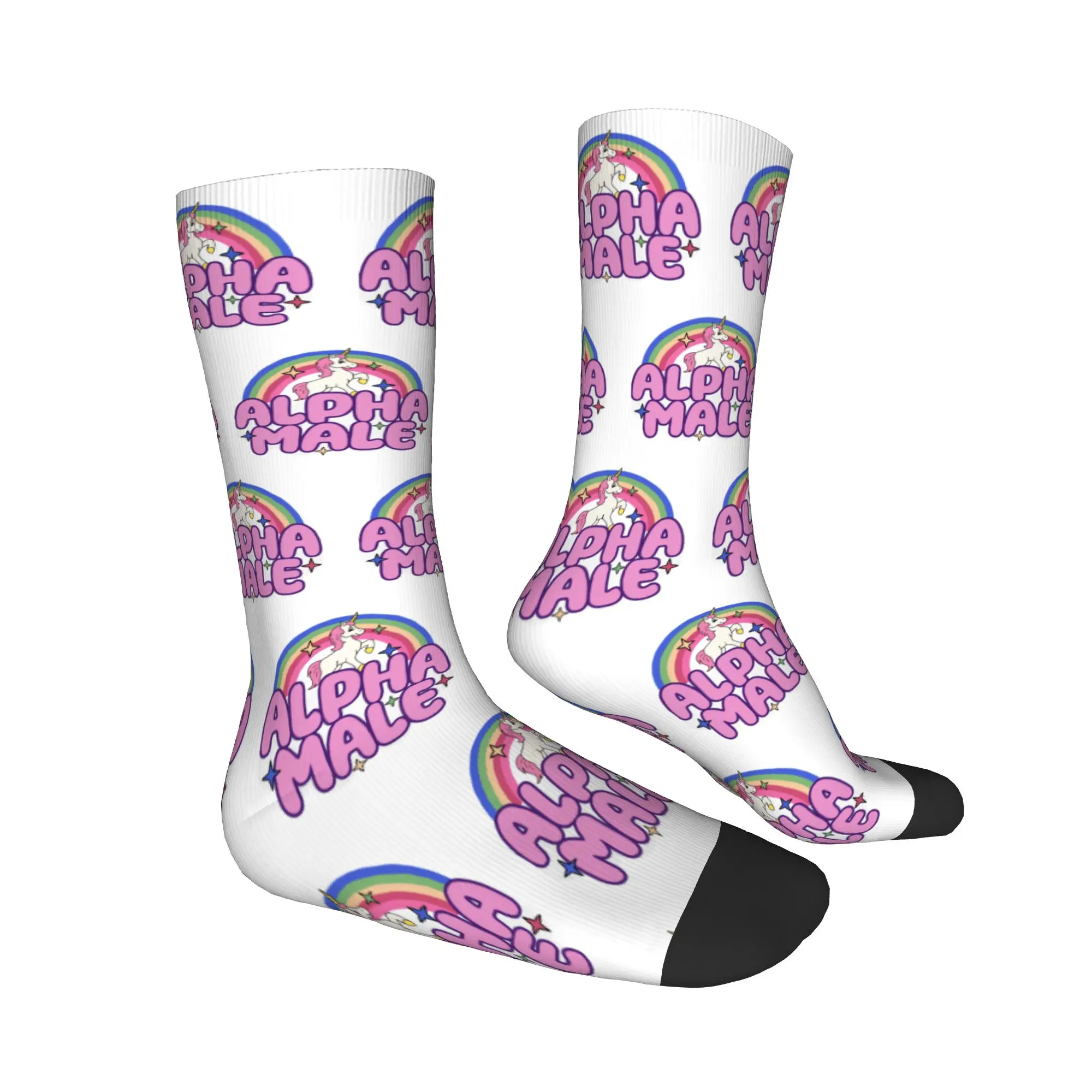 Kawaii imprimé bas Alpha mâle licorne arc-en-ciel chaussettes pour femmes hommes extensible hiver graphique équipage chaussettes