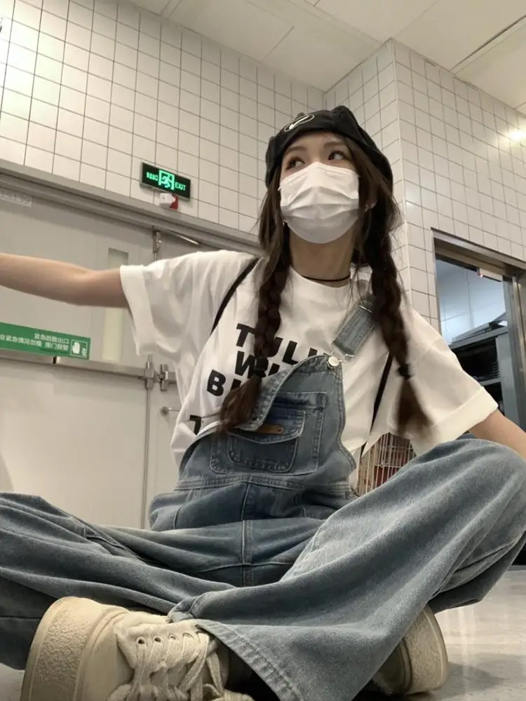 

Женские свободные джинсовые комбинезоны с прямыми штанинами, американская рабочая одежда в стиле ретро, широкие цельные брюки длиной до пола