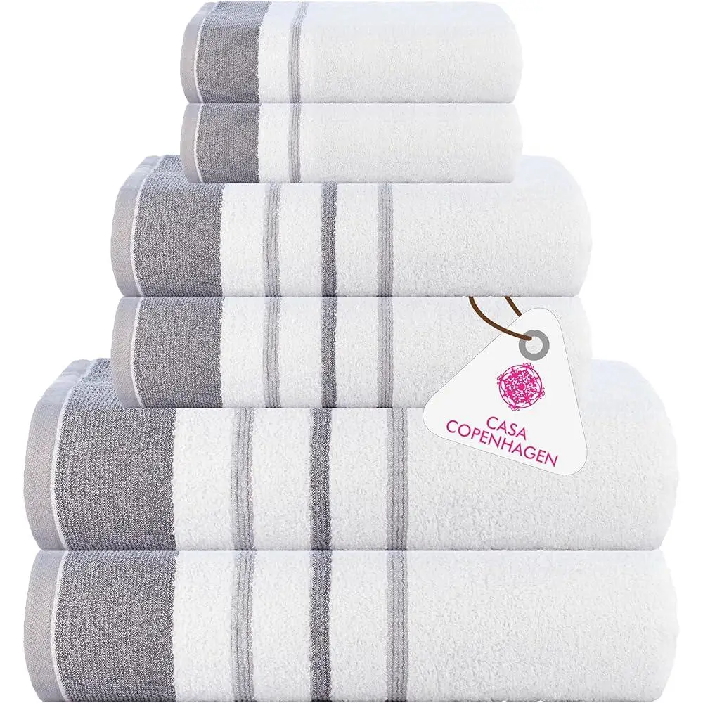 6 Pieces Cotton Towel Set Super Absorbent Bath Hand Wash Towels Soft Natural Ring Spun Ideal Adults Kids Cleaning Daily Use