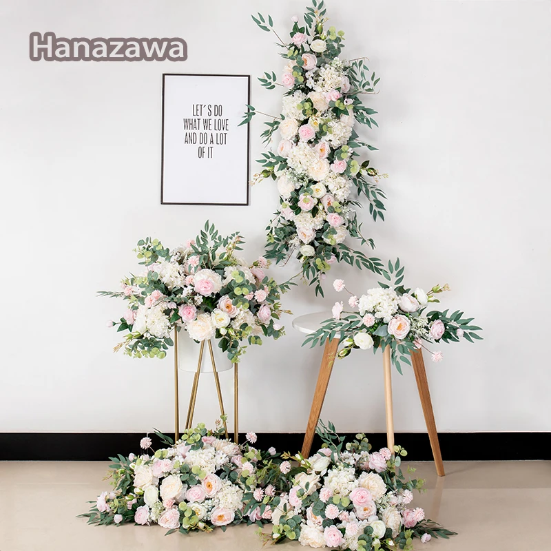 Luxury Wedding Flower Row Peony Rose Willow Leaves Fake Plant Party Silk Background Arched Flower Wall DIY Bouquet Decoration