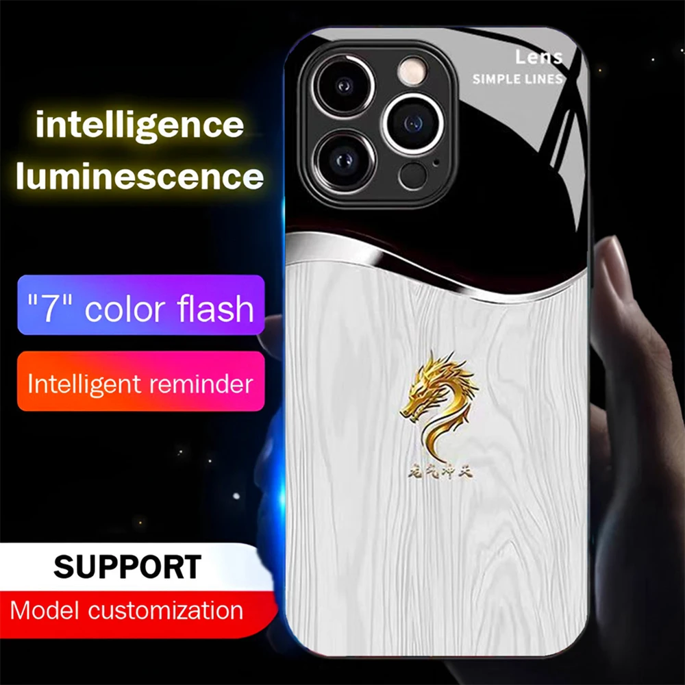

Luxury Grain Golden Dragon LED Light Up Phone Case Glowing Back Cover For Samsung S25 S24 S23 S22 S21 S20 FE Note 20 Plus Ultra