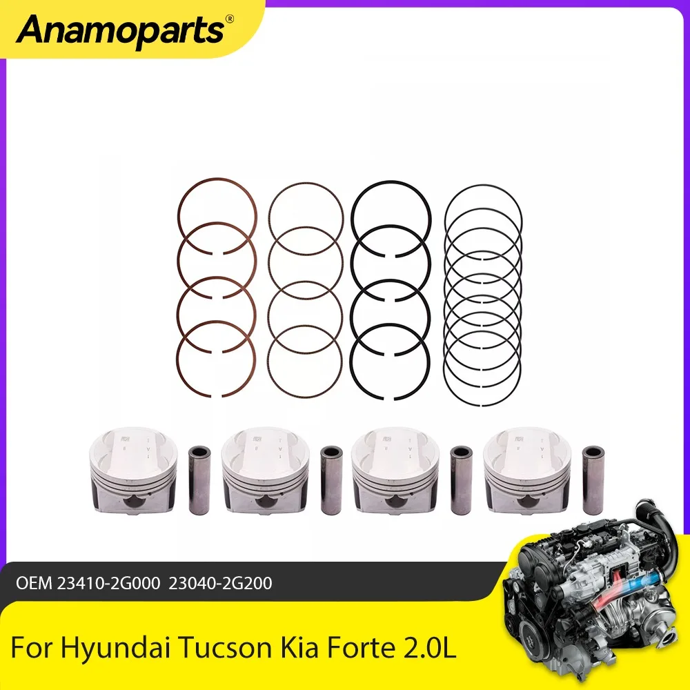 Engine Parts Piston With Rings Set Fit 2.0L l4 GAS For Hyundai Tucson Kia Forte Forte Koup Forte 5 2.0L G4KD 2010-2013