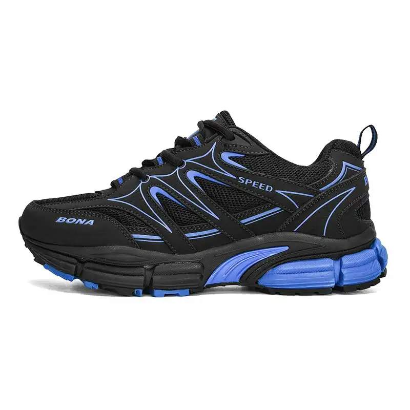 BONA New Designers Action Leather Mesh Running Shoes  Men Large Size Sneakers Sport Shoes Man Walking Jogging Footwear