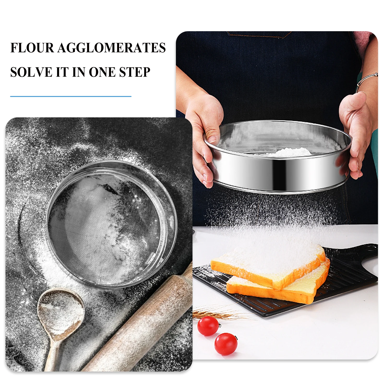 

4pcs Stainless Steel Fine Mesh Flour Sieve Powder Sugar Sifter For Baking Kitchen Tool Filter Strainer Rustproof