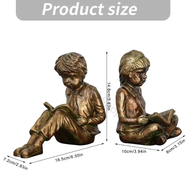 96BA Buchstützen aus Kunstharz, lesende Kinderfiguren, Buchstopper für die Organisation von Bücherregalen, die Gestaltung des – Detail 6