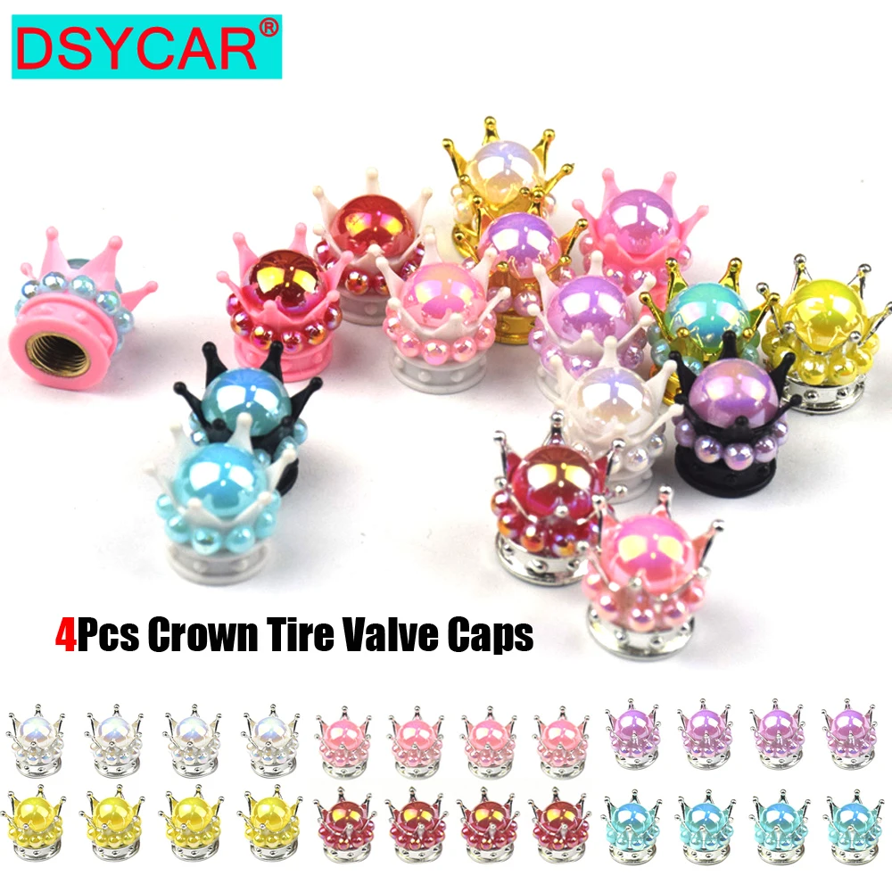 4Pcs/Set Crown Tire Valve Stem Caps Bling Handmade Crystal Rhinestone Universal Chrome Crown Vehicle Car Tire Caps Covers