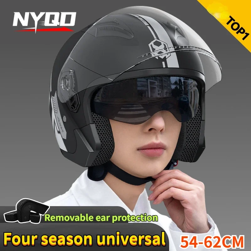 3/4 open face retro motorcycle helmets dual visor unisex winter motorbike helmet motocross racing protective helmet 4seasons men