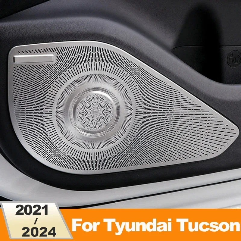 Stainless Car Door Audio Speaker Decor Cover Loudspeaker Trim For Hyundai Tucson 2021 2022 2023 2024 NX4 Hybrid Accessories view 2