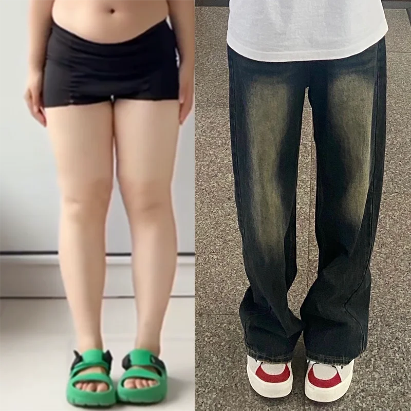 

plus Size Men's Vintage Ripped Jeans High Waist Straight Leg Long Pants Pear ape Body Slimming Jeans Autumn Breathable Loos...