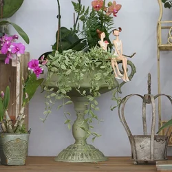 Creative Arts Bonsai Basin, Tall Feet Trophy Flower Pot, Garden Large Caliber, Succulent Container, Ironwork Used Flower Bucket
